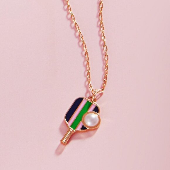 Bexa Boutique Jewelry - Pearl Pickleball Racket Pendant Necklace